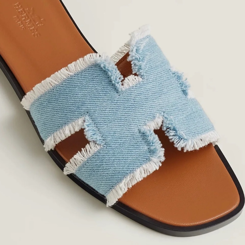 Frayed Denim Slide Sandals